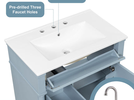 Modern Bathroom Vanity With Sink, Freestanding Cabinet With Flip Drawer & Adjustable Shelf
