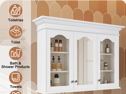 Medicine Cabinet With Mirror Door And Adjustable Shelves, Wall-Mounted Bathroom Storage Cabinet - White