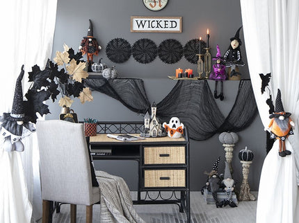 Standing Gnome With Banner & Spring Body, For Halloween Decor - Black / Orange / White