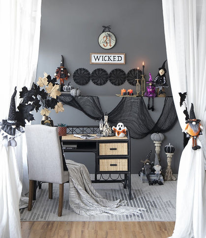 Standing Gnome With Banner & Spring Body, For Halloween Decor - Black / Orange / White