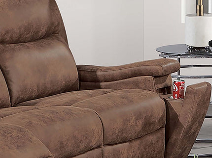 1 Piece Manual Motion Sofa Console Loveseat With Plush Back Cushion And Hidden Cup Holder - Walnut
