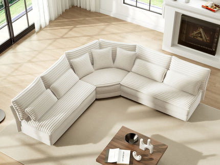 5 Seater L Shaped Sectional Sofa With Curved Corner, 7 Pillows