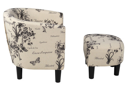 Accent Chair With Matching Ottoman Upholstered Round Backrest, Seating Set - Off White / White