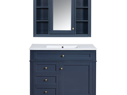 Bathroom Vanity With Mirror Cabinet, Single Sink With 2 Soft Closing Doors And 4 Drawers