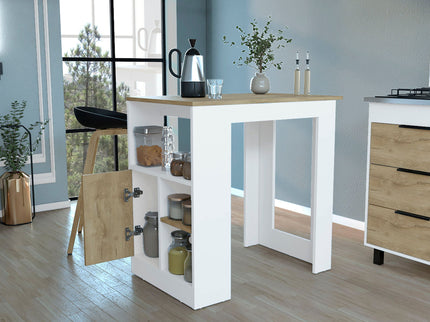 Kitchen Island Three Open Side Storage Shelves And One Push-To-Open Cabinet - White / Macadamia