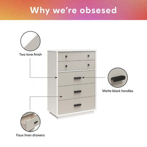 Valencia - 5 Drawer Dresser - White / Gray