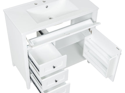 Bathroom Vanity With Sink, 3 Drawers & Cabinet With Adjustable Shelves