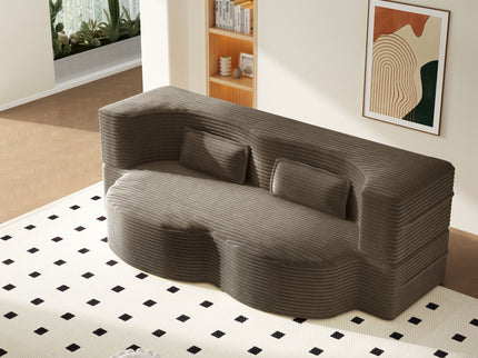 Modern Floor Sofa With 2 Pillows, Convertible Twin Size Folding Mattress For Living Room