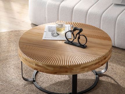 Modern Round Coffee Table With Wooden Carving Pattern