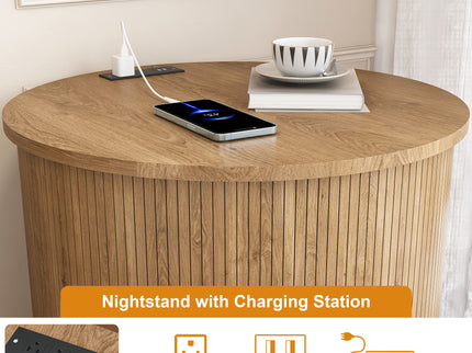 Cylinder Nightstand With Charging Station & Sliding Door