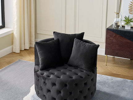Modern Upholstered Swivel Chair With Button Tufted Design And Movable Wheels