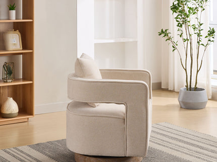 Swivel Accent Open Back Barrel Chair With Weathered Base
