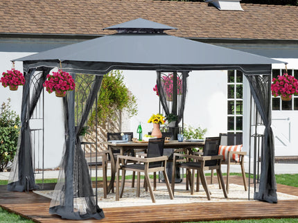Patio Gazebo Tent With Ventilated Double Roof And Mosquito Net