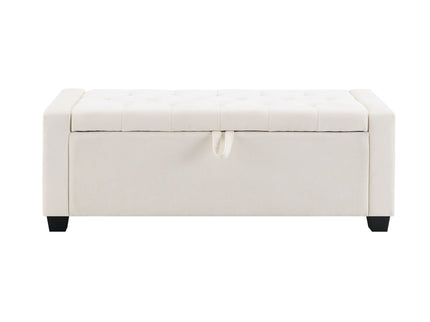 Upholstered Storage Ottoman Bench With Button Tufting And Safety Hinge