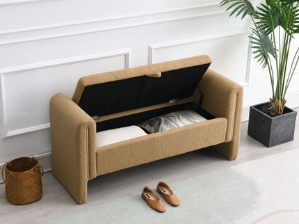 Modern Teddy Upholstered Large Bed End Bench With Arms And Storage
