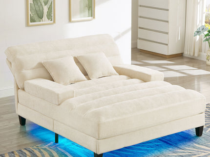 Chaise Bed Lounge Sofa Chair With Adjustable Backrest And LED Light Strip