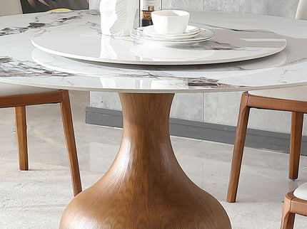 Round Dining Table 53" With Lazy Susan - Walnut / White