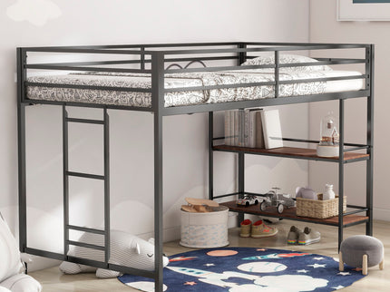 Adam - Twin Loft Bunk Bed With Cinnamon Wood Shelf - Black