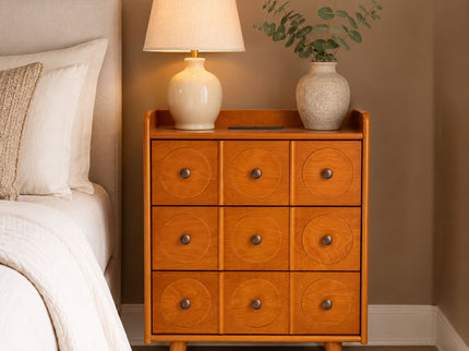 3 Drawer End Table With Charging Station For Bedroom - Natural Wood