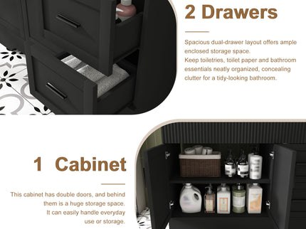 Bathroom Vanity, Fluted Cabinet, Soft Close Doors & Drawers, Single Faucet Hole, Sink Included - Black