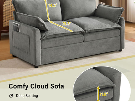 Modern Loveseat Sofa, Upholstered Couch With Side Storage Pockets