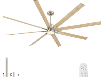 Oversized Large Ceiling Fan With Dimmable LED Light, 8 Blades, Remote Control