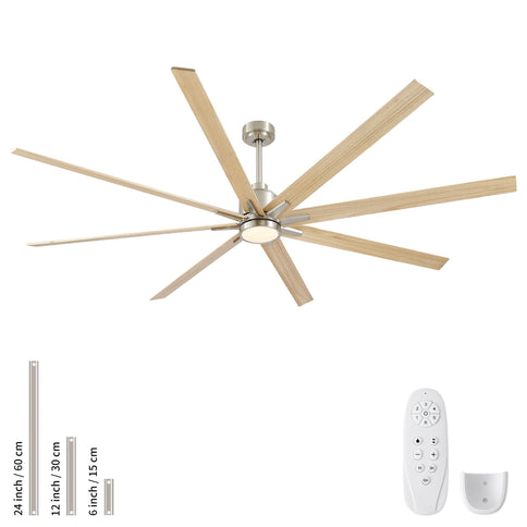 Oversized Large Ceiling Fan With Dimmable LED Light, 8 Blades, Remote Control