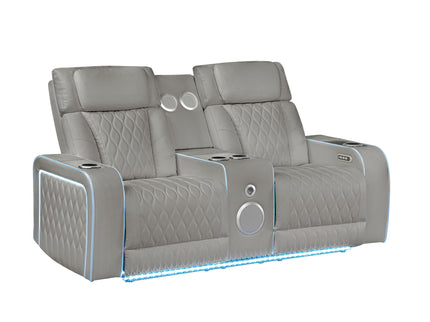 Electra - Power Reclining Loveseat With Power Headrests, Console, Speakers, Massage, LED Lighting And USB Control