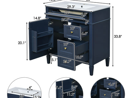 Bathroom Vanity With Top Sink, 2 Doors And 3 Drawers, Freestanding Set With Mirror Cabinet