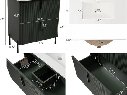 Bathroom Vanity With Ceramic Sink, Fluted Design