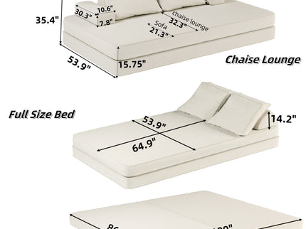 Multifunctional Convertible Sofa Bed With 2 Tumbler Backrests And 2 Pillows, Deep Seat Couch