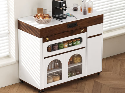 Extendable Dining Table With Folding Top, Rolling Kitchen Island With Drawers And Power Outlet