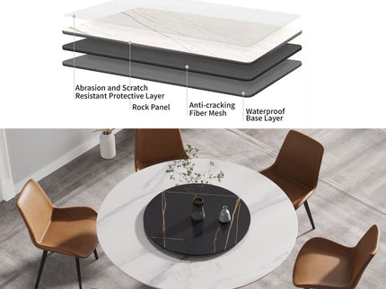 Modern Artificial Stone Round Carbon Steel Base Dining Table, Artificial Stone Turntable