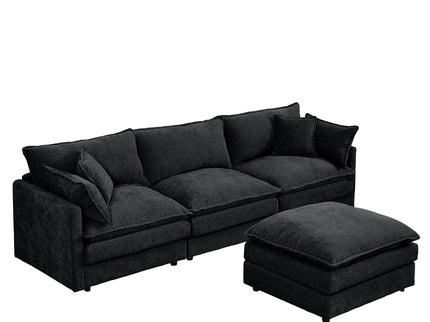 L Shaped Modular Sectional Sofa With Movable Ottoman, 3 Seater Comfortable Seating