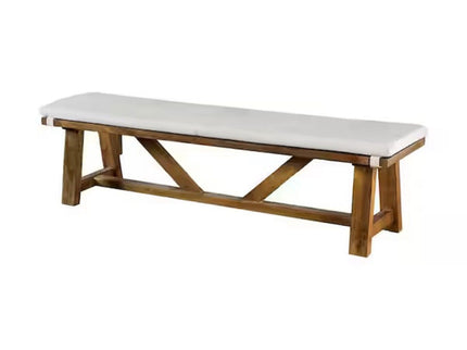 Upholstered Bench With Trestle Base - Brown / White