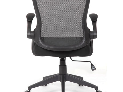 Office Chair & Mid Back Design, Adjustable Height And Foldable Armrests - Black