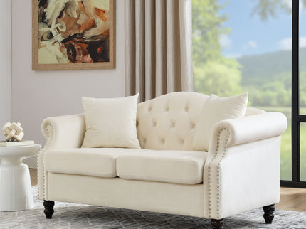 2 Seater Chesterfield Sofa With Rolled Arms And Nailhead Trim For Living Room