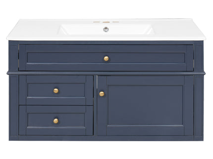Modern Wall Mounted Floating Cabinet With Double Drawer And Sink