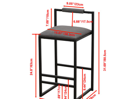 Elegant Bar Stool Set With Backrest And Footrest, Counter Height (Set of 2)