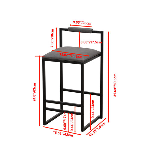 Elegant Bar Stool Set With Backrest And Footrest, Counter Height (Set of 2)