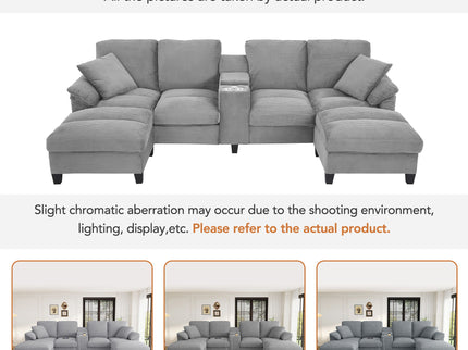 Modern U - Shaped Sectional Sofa With Storage Ottomans, USB Ports, And Cup Holders