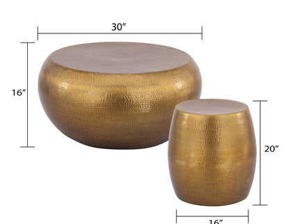 2 Piece Coffee And End Table Set, Oval Design - Gold