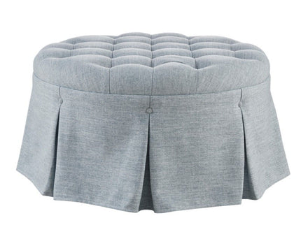 Skirted Tufted Round Ottoman With Button Top - Gray