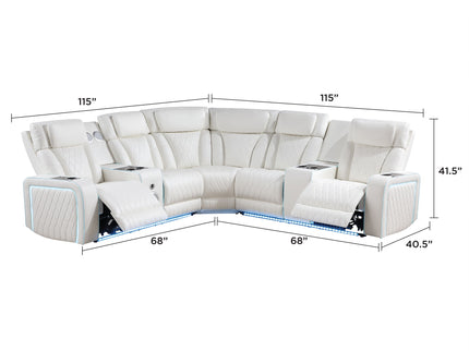 Electra - Power Recliner Sectional Sofa With Power Headrests, Console Loveseats, Wedge, LED Light Strip, Speakers