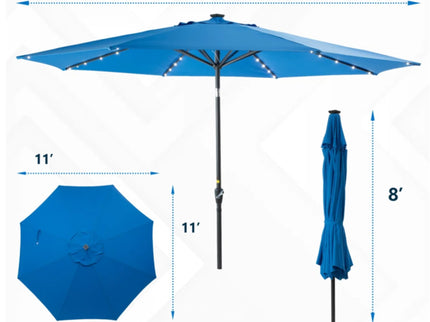 Solar LED Patio Umbrella With Crank Lift And Tilt, 8 Ribs, UV Resistant Canopy For Pool, Backyard & Patio (Without Base) - Blue