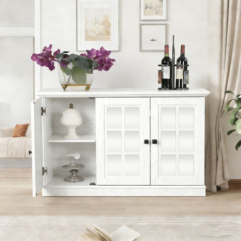 Storage Cabinet With 3 Mirrored Acrylic Doors, Adjustable Shelves