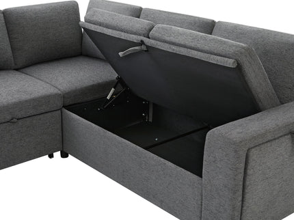 U - Shaped Convertible Sectional Sofa Bed With Storage, USB Charger & Cup Holders