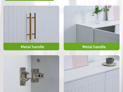 3 Door Large Storage Sideboard With Handles For Kitchen, Dining Room And Living Room, Accent Buffet Cabinet, Coffee Bar Sideboard Cabinet With 3 Doors - White / Gold