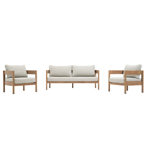 Outdoor Sofa Set Of 3 With Weather Resistant Cushions (Coffee Table Not Included) - Oak