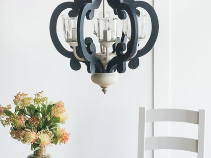 Wood Chandelier 6 Light Farmhouse Pendant Lighting Wood Hanging Light Fixture For Kitchen Living Dining Room, Bulb Not Included - Cream